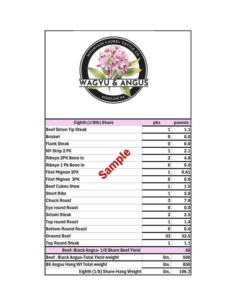 1/8 Beef- DEPOSIT-Black Angus